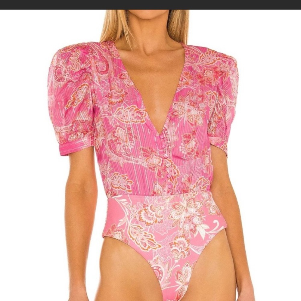 HEMANT & NANDITA Pink and Gold Puff Sleeve Bodysuit